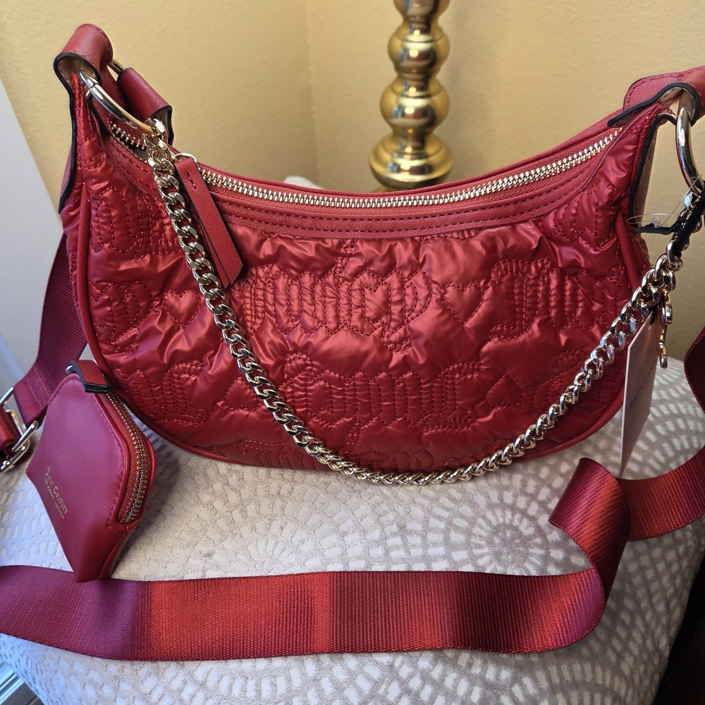 Juicy Couture Red Quilted Women's Bag Puff Halfmoon NWT